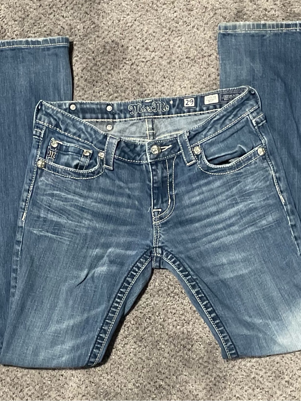 Miss Me Bootcut Jeans Size 29 Y2K Rhinestone Pocket Stretch Denim Western - Picture 5 of 10